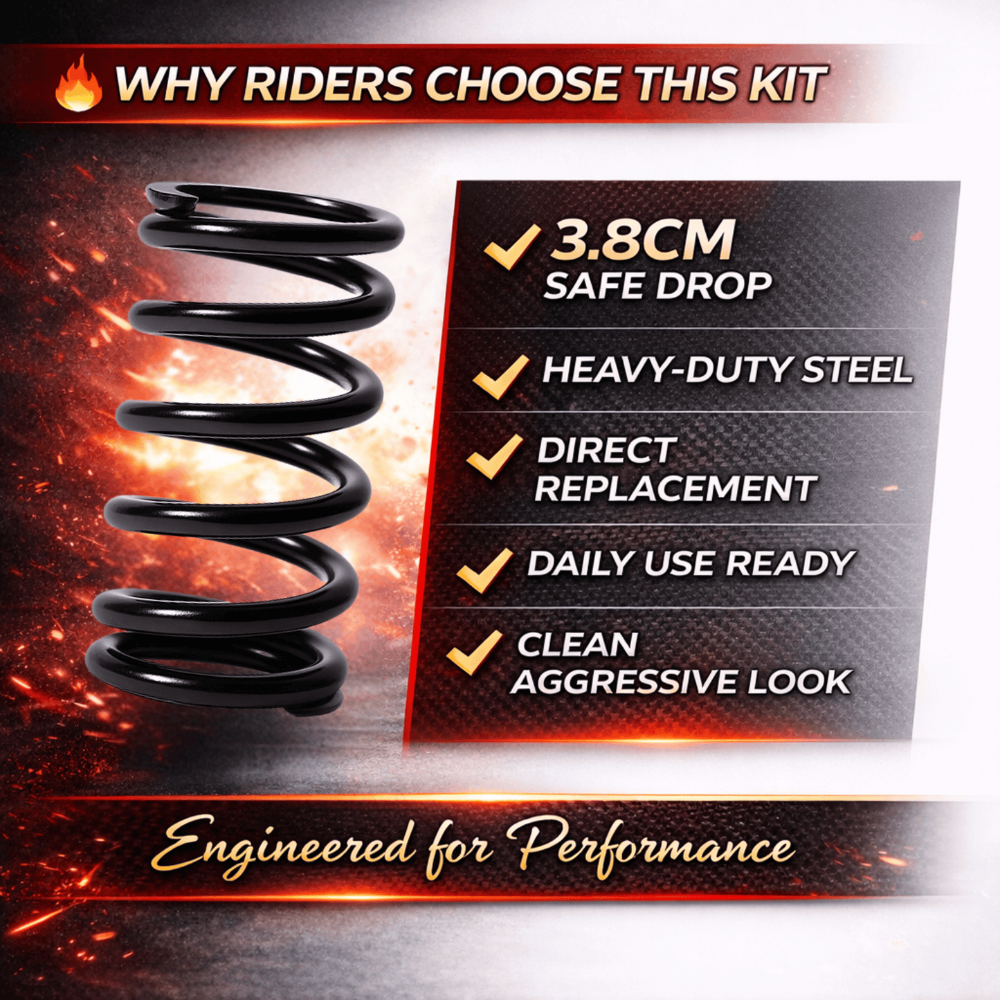 Magic Lowered Spring Pro Suspension Kit 3.8CM – With Fork Oil + Oil Seal | Full Front Refresh